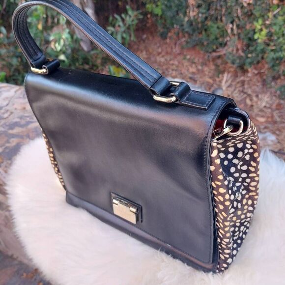 Kate Spade Black Leather Haircalf Spotted Satchel RARE - Picture 6 of 12
